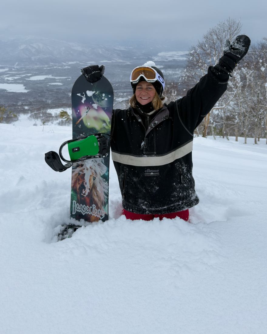 Pashy waist-deep in Japanese powder, arms up